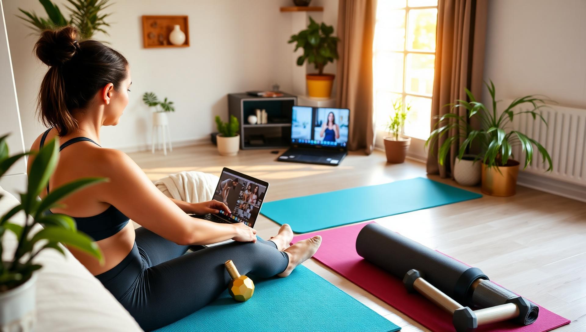 Person training at home during a live group coaching call